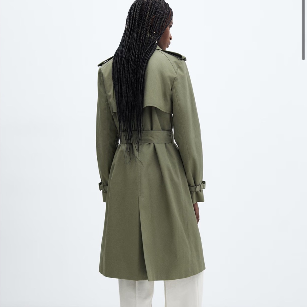 NWT Mango Classic Trench Coat with Belt Green Cotton Size S - Picture 4 of 13